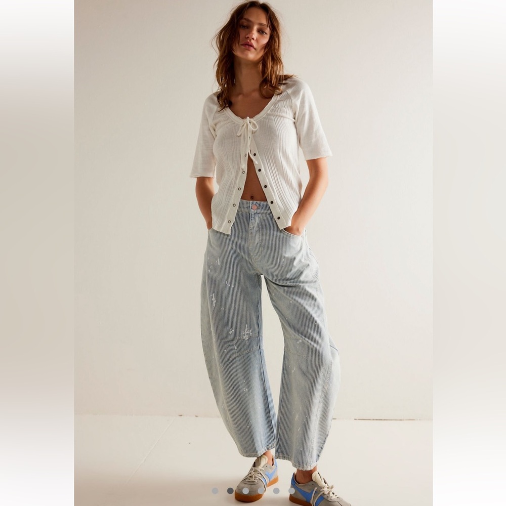 Free people we the free good luck barrel jeans in SOLD OUT railroad stripe print